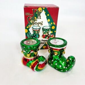 Boston Warehouse Elf Shoes Salt & Pepper Shakers Christmas Vintage 2000